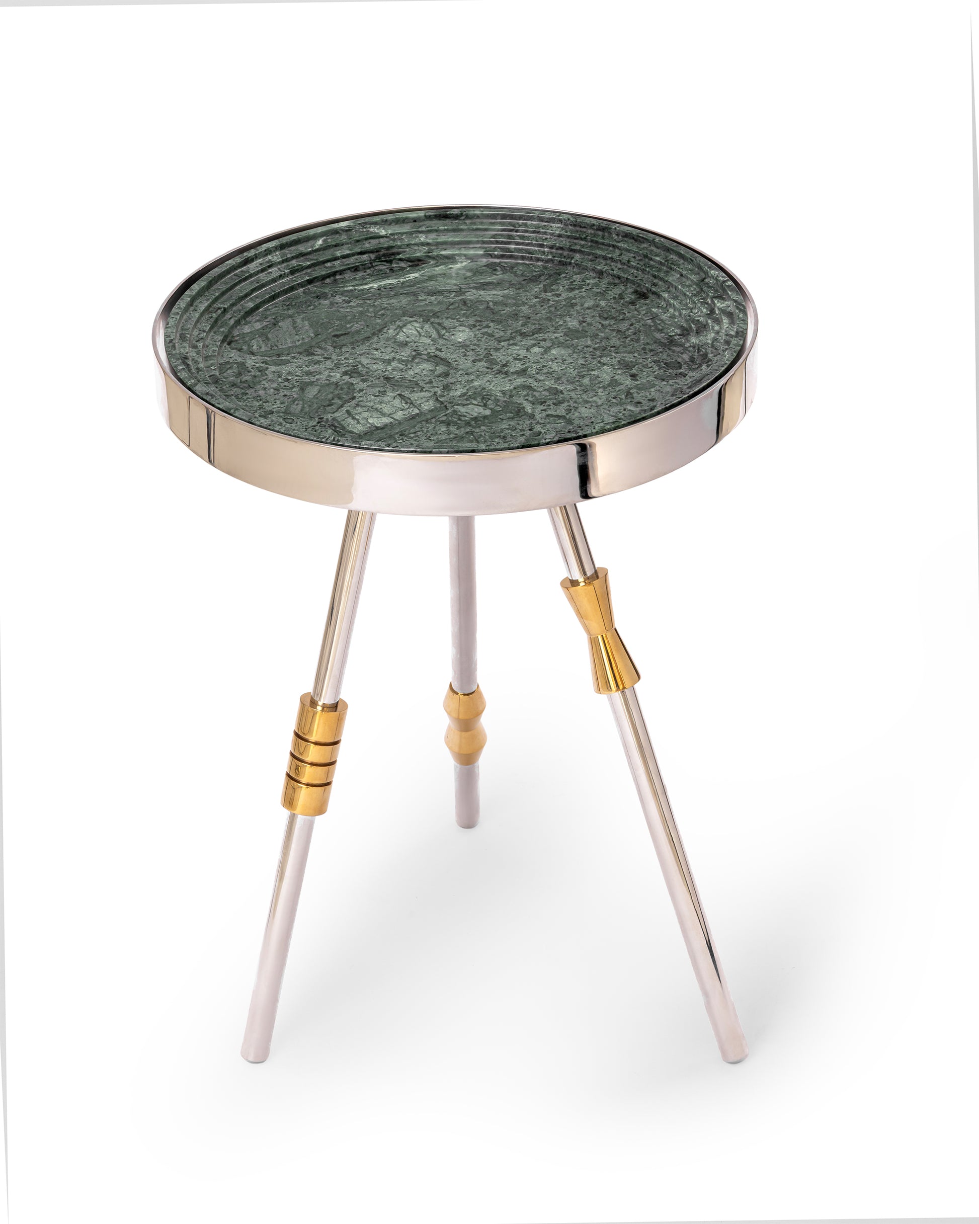 Sputnik Accent Table with Green Marble Top and Stainless Steel Frame