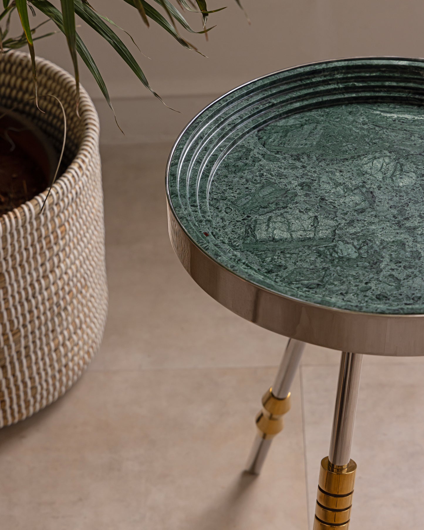 Sputnik Accent Table Styling in Living Room close-up