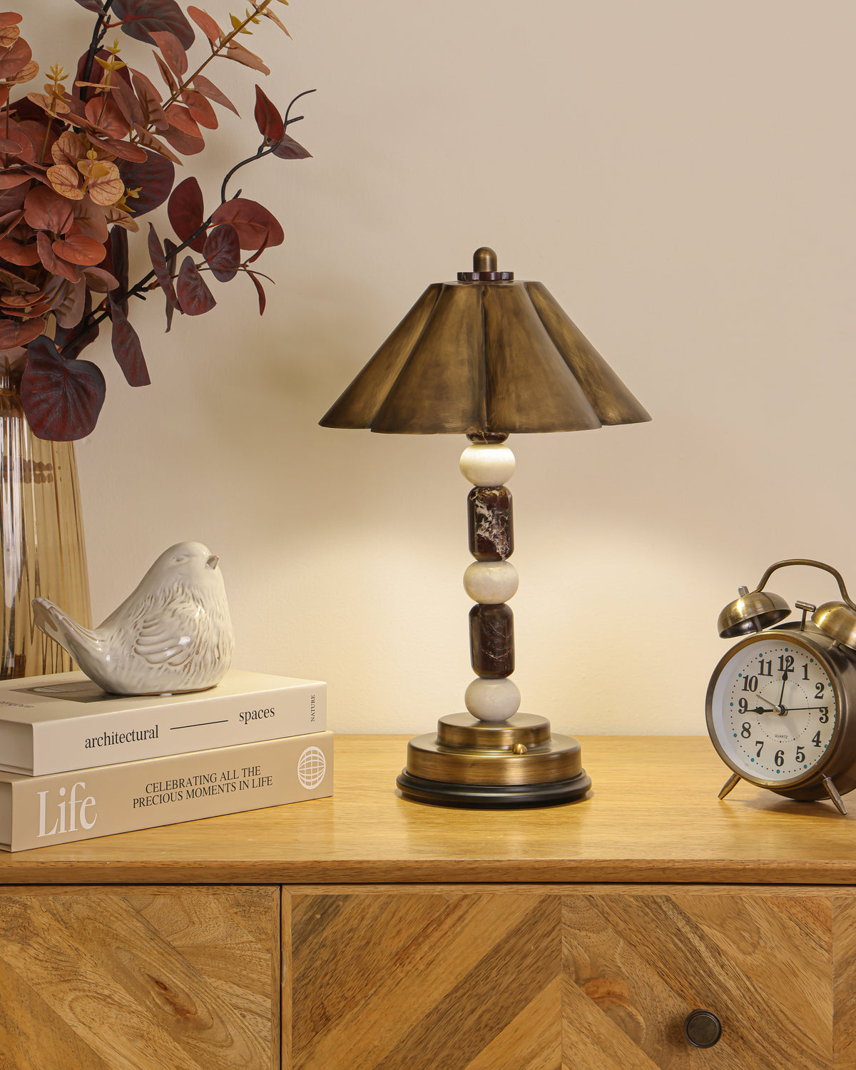 Totem I - Lavente | Cordless Rechargeable Table Lamp in Stone & Antique Brass