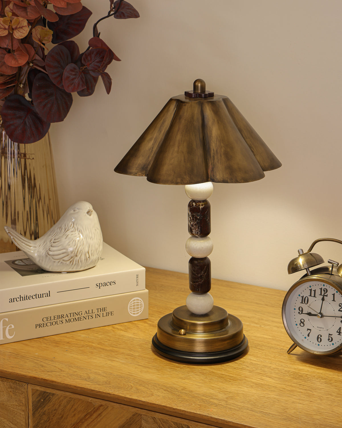 Totem I - Lavente | Cordless Rechargeable Table Lamp in Stone & Antique Brass