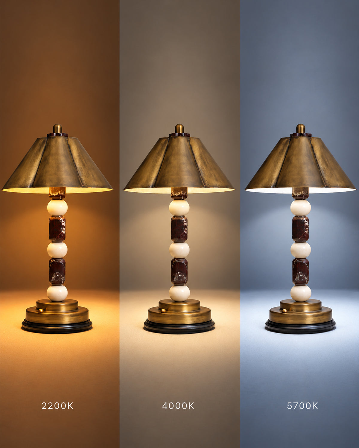 Totem I - Lavente | Cordless Rechargeable Table Lamp in Stone & Antique Brass