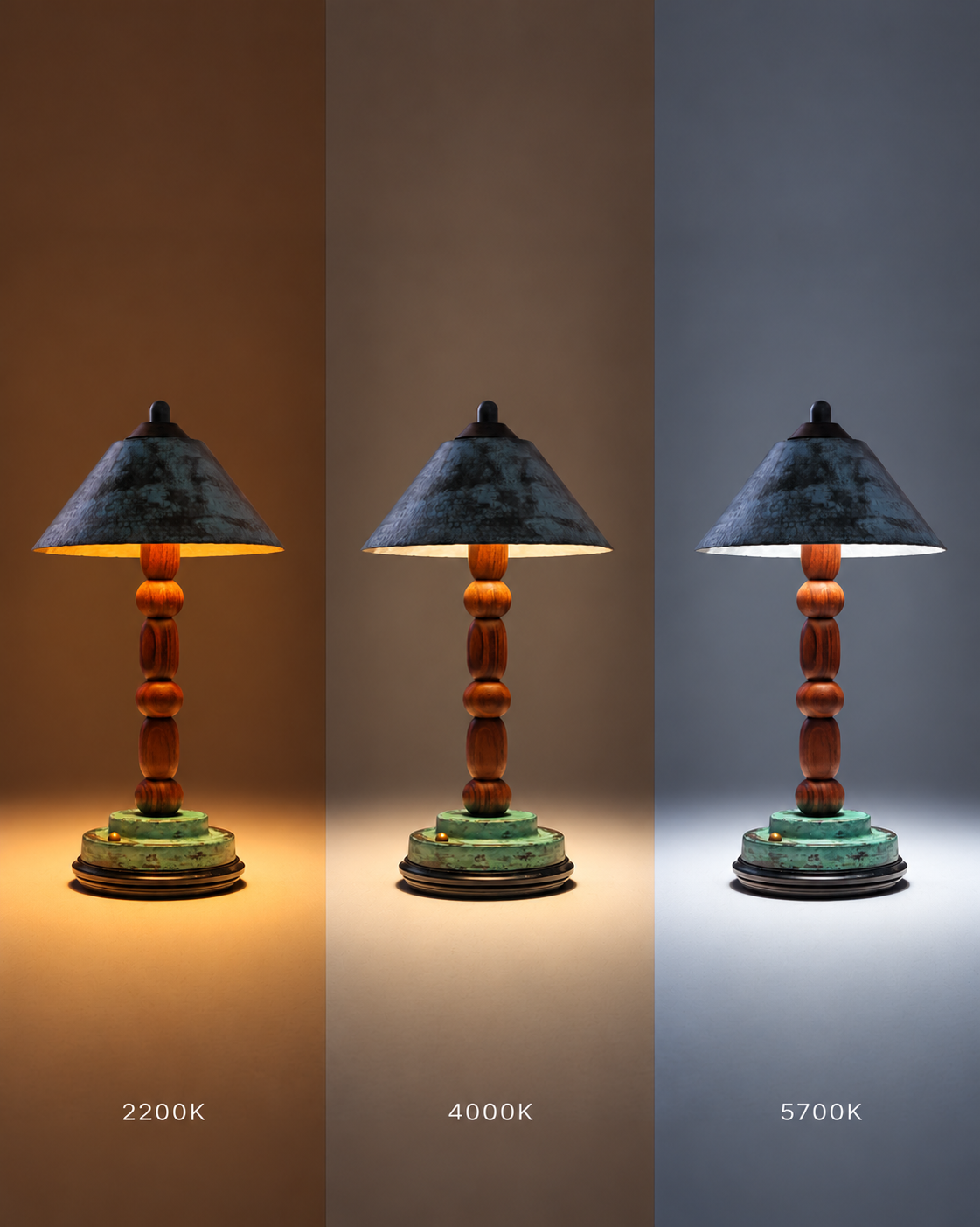 Totem II - Rosewood | Cordless Rechargeable Table Lamp in Verdigris Brass
